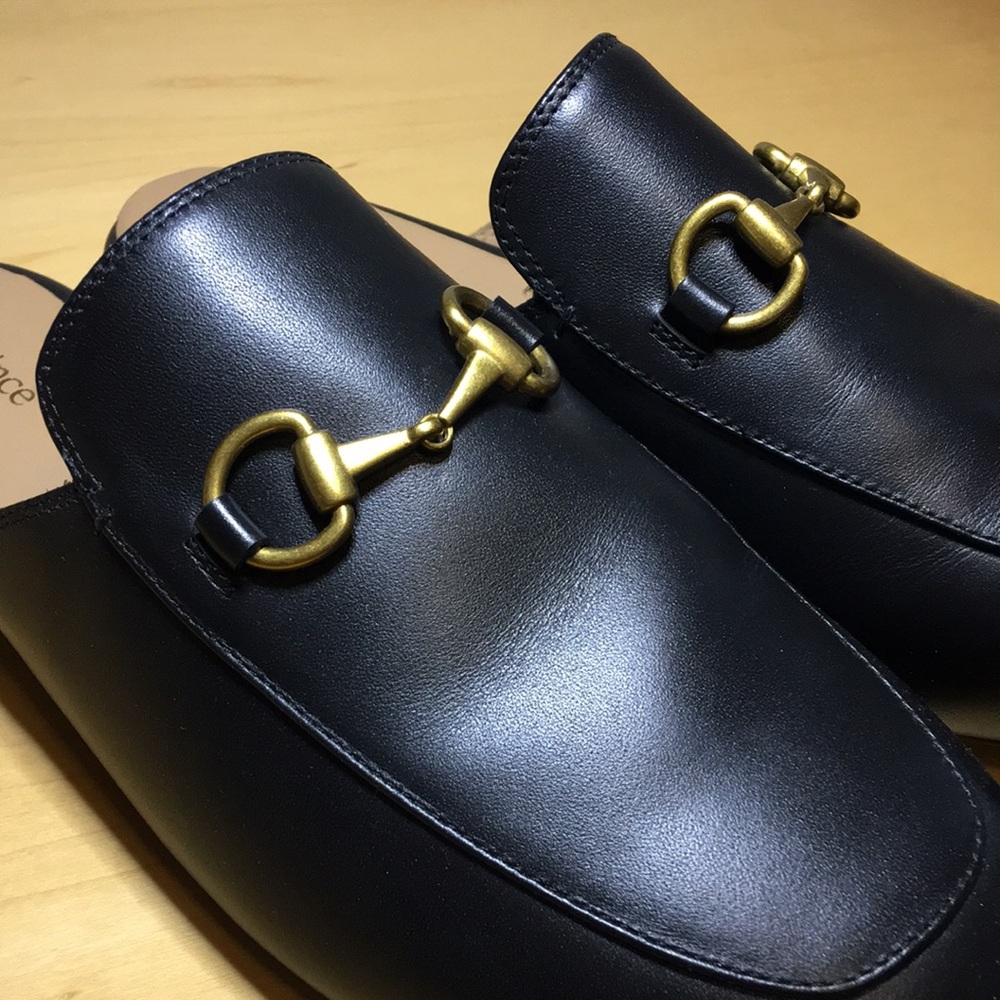 Quince Italian Leather Horsebit Loafer Mule Black w Gold Women’s Size 8.5 - Picture 9 of 9